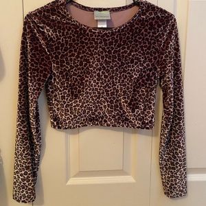 Cropped Longsleeve Cheetah Print Velvet Top